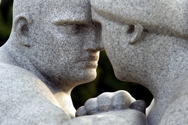 Group of granite figures showing two people facing each other in intensive proximity, Oslo, Norway