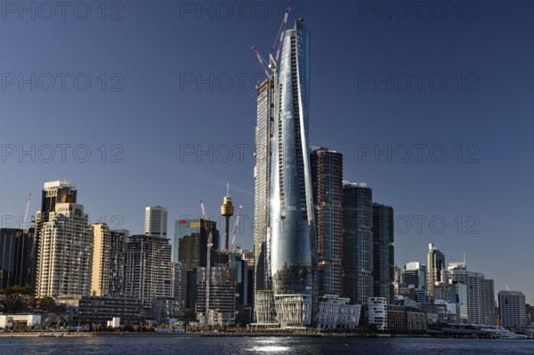 Modern skyline of Sydney with skyscrapers in Barangaroo and Walsh Bay on the waterfront, Sydney,