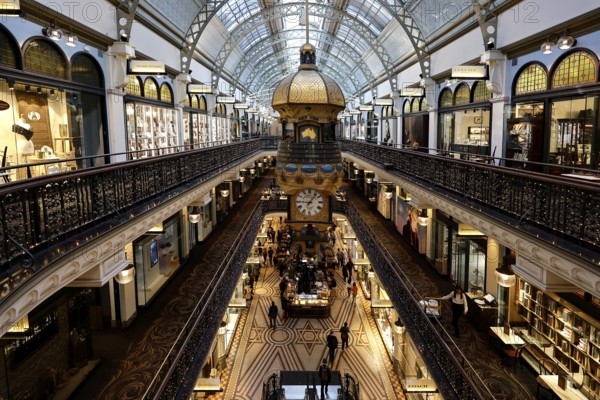 Magnificent interior gallery of the Queen Victoria Building with impressive dome and elegant
