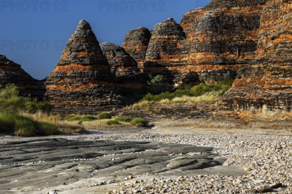 Fascinating rock formations along the Piccaninny Lookout Trail under bright skies, Purnululu