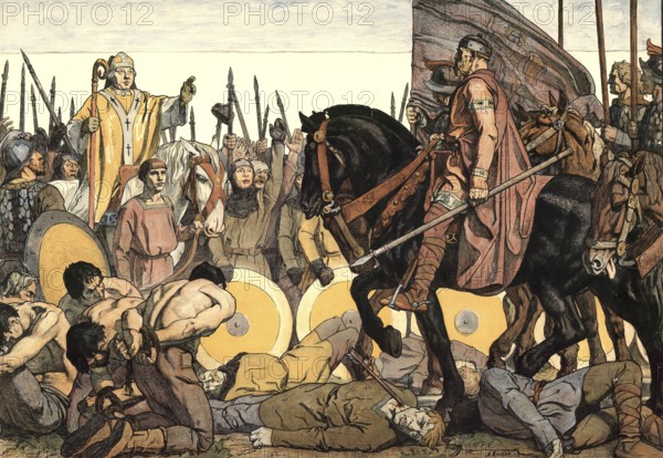 Otto I, the Great, is welcomed as father of the fatherland after the battle on Lechfeld, The Battle