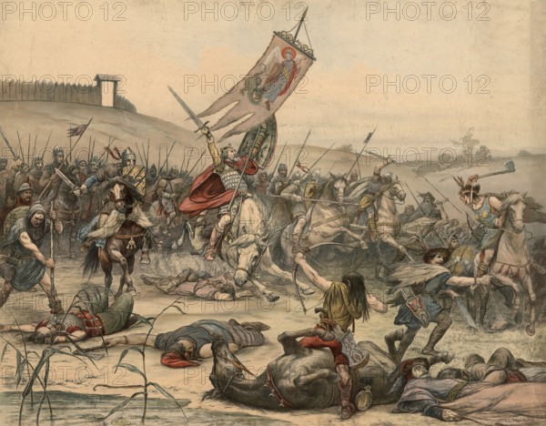 Otto the Great in the Battle of Lechfeld on August 10, 955, the East Franconian army under King