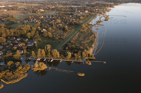 Lembruch, Lower Saxony, Germany, Dümmer See at the outflow of the river Lohne with banks, harbours,