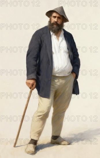Portrait of Claude Monet, garden at Giverny, 1840 – 1926, French painter and founder of