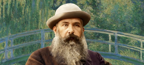 Portrait of Claude Monet, 1840 – 1926, French painter and founder of Impressionism, with his
