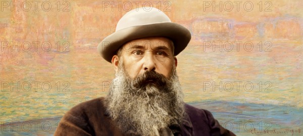 Portrait of Claude Monet, 1840 – 1926, French painter and founder of Impressionism, with his