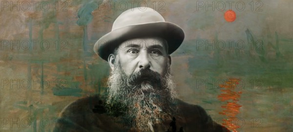 Portrait of Claude Monet, 1840 – 1926, French painter and founder of Impressionism, with his