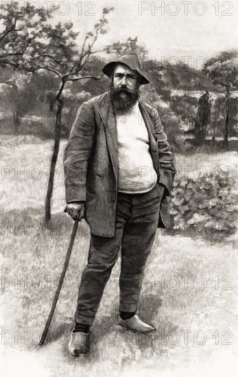 Portrait of Claude Monet, garden at Giverny, 1840 – 1926, French painter and founder of