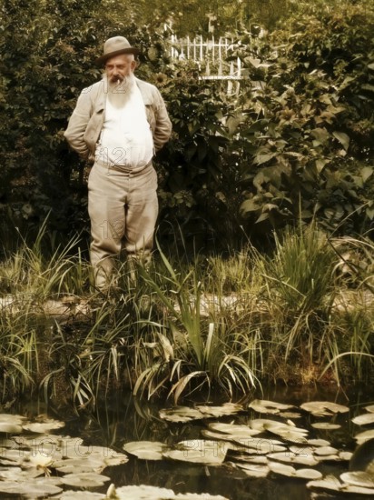 Portrait of Claude Monet, garden at Giverny, 1840 – 1926, French painter and founder of