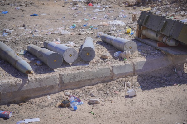 In Seiyun, Yemen on January 04, 2026, abandoned tanks and unexploded artillery shells litter the