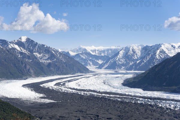 View of impressive mountain landscape with the Matanuska Glacier tongue, Lion's Head, Chugach