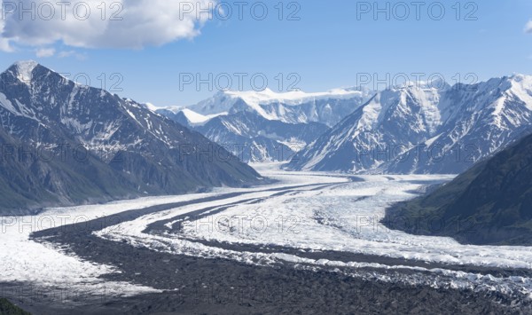 View of impressive mountain landscape with Matanuska glacier and glaciated mountain peaks, Lion's