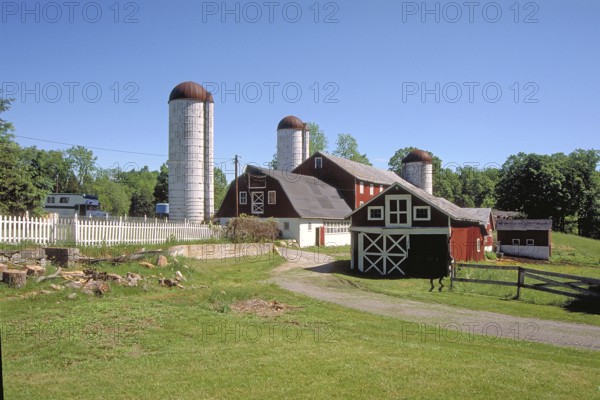 Dairy farm with silo towers, Marksborow, New Jesey, USA
