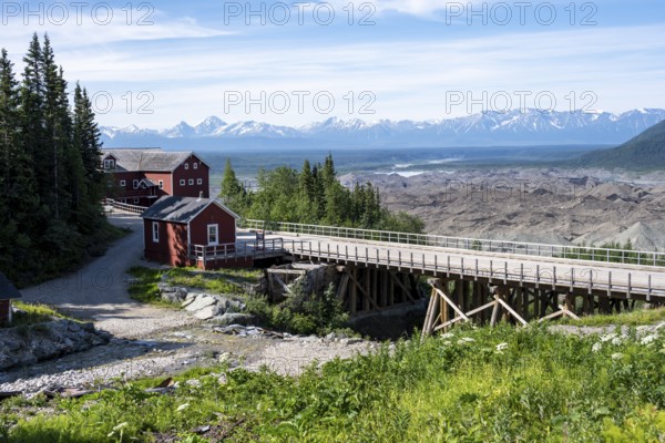 Red Kennicott Buildings in a Mountain Landscape, Historic Kennecott Copper Mine, National Historic
