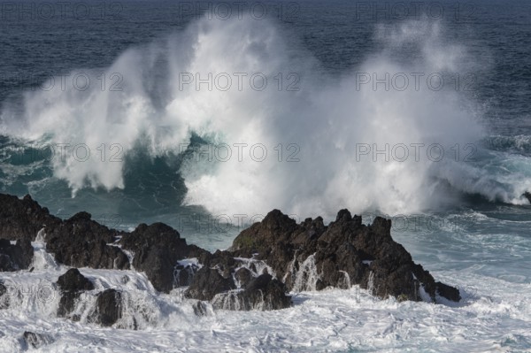 Waves on the ocean off Madeira, Porto Moniz, Madeira, Portugal