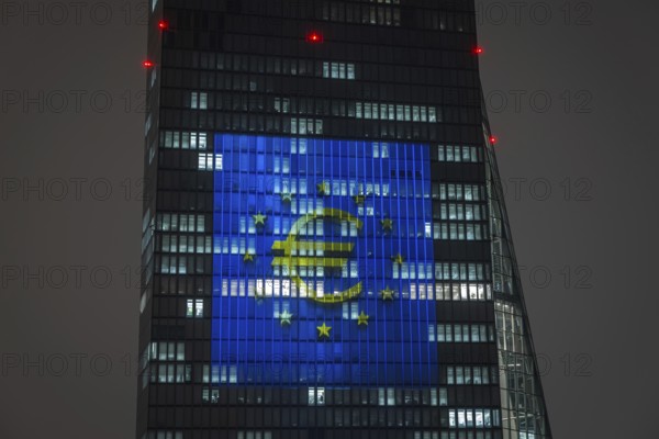 The façade of the European Central Bank (ECB) in Frankfurt am Main will be illuminated with a light