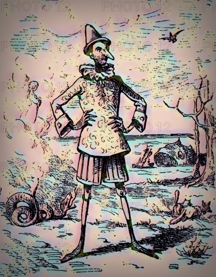 Front cover of the first edition 1883 by Enrico Mazzanti, fairy tale novel The Adventures of