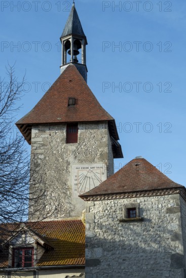 Charroux labelled The Most Beautiful Villages of France, Belfry and the door of the clock, Allier