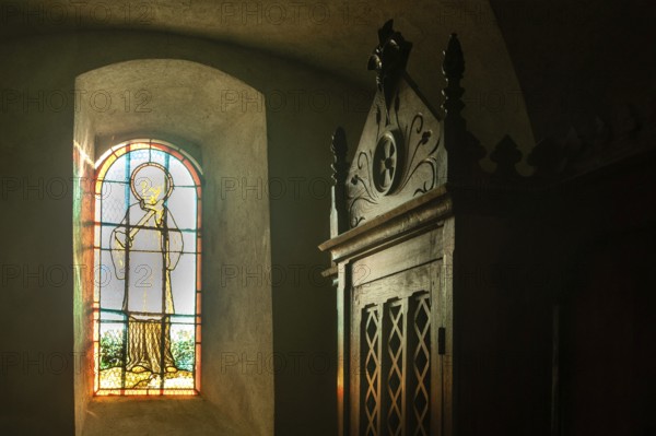 Saint Hilaire village. Natural regional park of Livradois Forez. Interior of Roman church