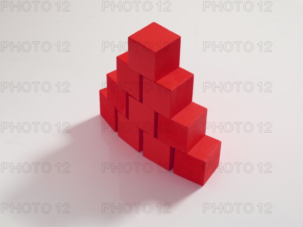 10 red wooden cubes against a white background