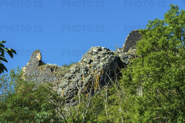 Ruins of medieval castle of Buron. Puy de Dome. Auvergne Rhone Alpes. France