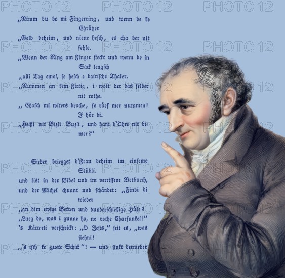 Portait with a poem, Johann Peter Hebel, 1760 - 1826, German poet, Protestant theologian and