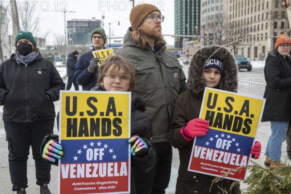 Detroit, Michigan USA, - 3 January 2026 - Activists rally in downtown Detroit to protest President