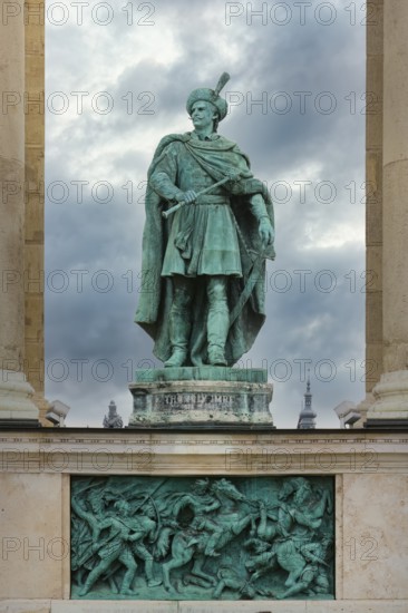 Heroes' Square, Hungarian leader Statue in the Millenium Monument, Budapest, Hungary
