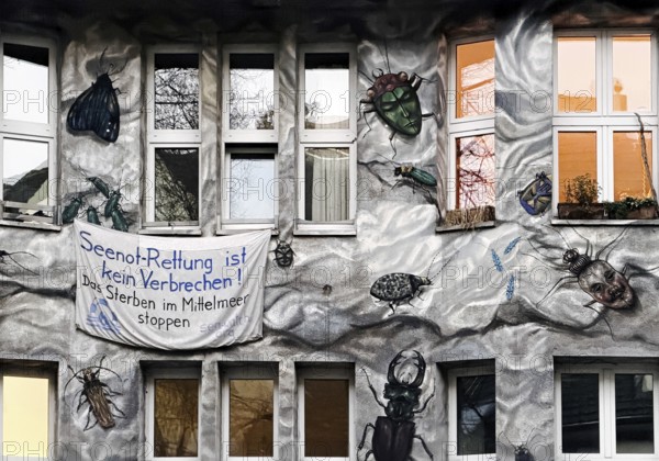 Kiefernstraße, residential street of the left-wing alternative scene with street art on house