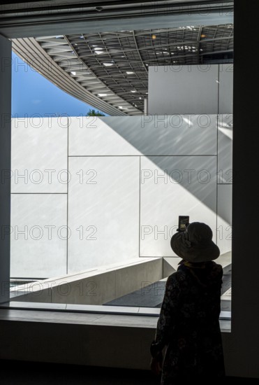Interior design in Louvre Abu Dhabi, art museum by French architect Jean Nouvel, buildings on