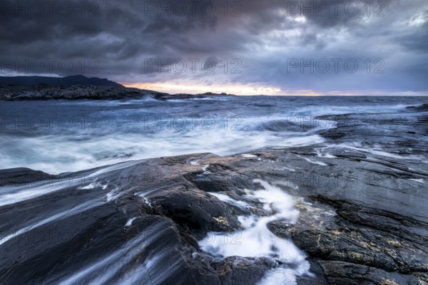 Water on the rocky coast on the Atlantic Road, Atlanterhavsveien, Karvag, Vevang, west coast,