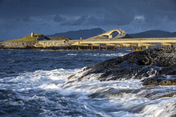 Raging water at Storseisund Bridge, Atlantic Road, Atlanterhavsveien, Karvag, Vevang, West Coast,