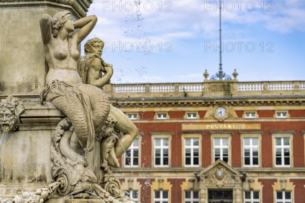 The Muschelminna fountain or Toberentzbrunnen at Postplatz in Görlitz, Upper Lusatia, Saxony,