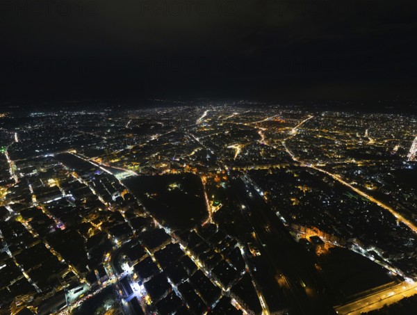A Drone night view of Aleppo, Syria on December 19, 2025, showing illuminated streets, dense