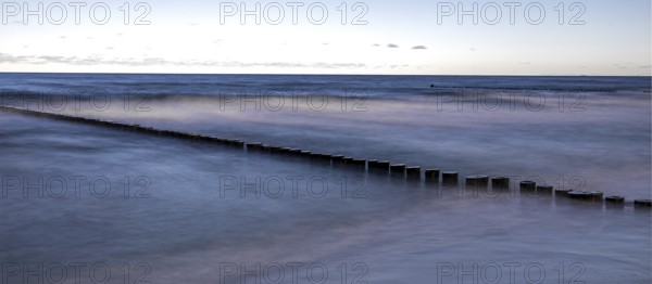 Grooves in the sea, panorama, long exposure, Zingst, Fischland-Darß-Zingst, Western Pomerania