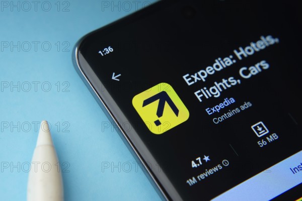 Dhaka, Bangladesh- 16 March 2025: The Expedia app from Google Playstore is displayed on a