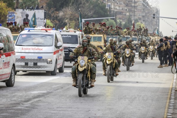 Damascus, Syria – December 08, 2025: A military parade by Syrian army units marking the first