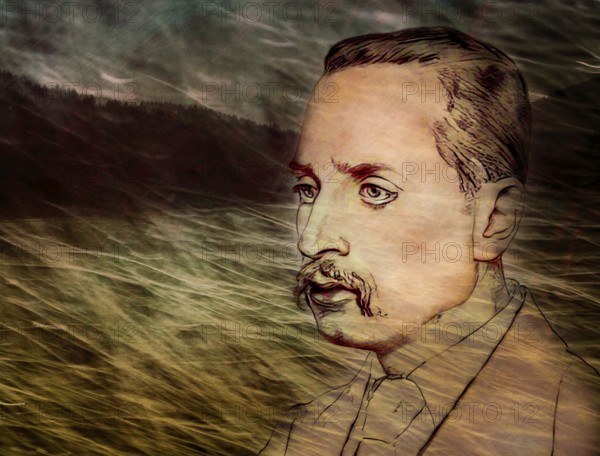 Portrait of Rainer Maria Rilke, 1875 – 1926, Austrian poet and novelist, based on a sketch by Emil