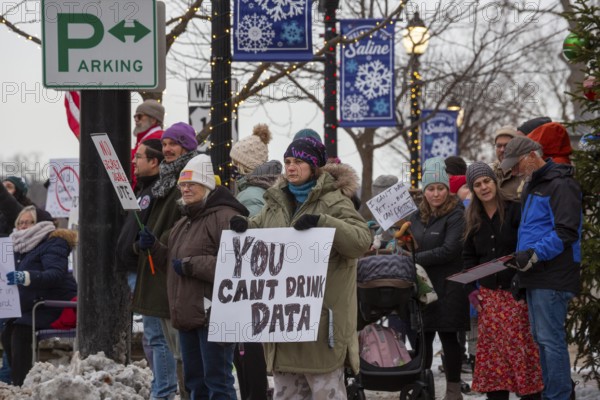 Saline, Michigan USA - 1 December 2025 - Rural Michigan residents rally against the $7 billion