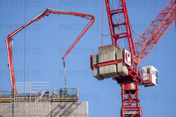 Construction site of the Covivio high-rise building near Alexanderplatz in Berlin, mixed use of