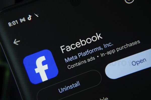 Dhaka, Bangladesh- 27 July 2025: Screen displaying Facebook app with open and uninstall options,