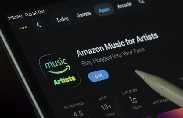 Dhaka, Bangladesh- 21 Nov 2025: Amazon Music for Artist app displayed on a iPad screen in dark mode
