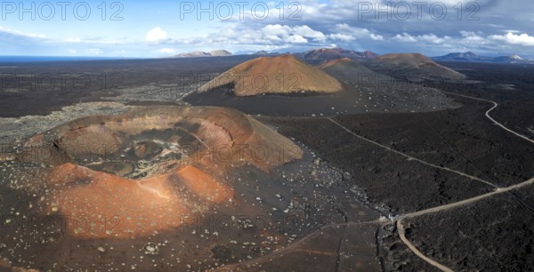 Montaña Quemada and Montaña Pedro Perico volcanoes, volcanic landscape with craters and lava