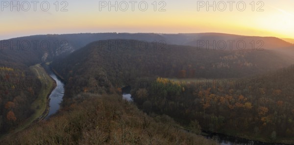 Sunrise, morning mood, autumn landscape, river loop, river Thaya, Thaya Valley National Park, Lower