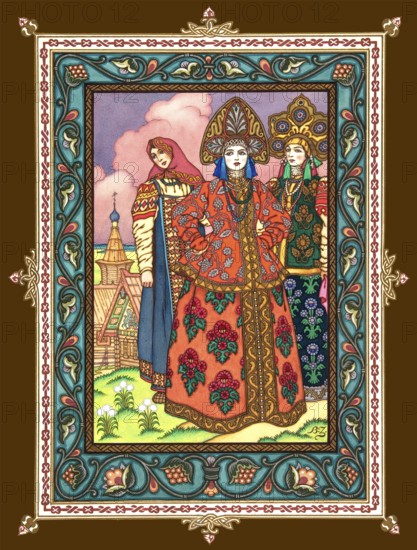 Illustration by Boris Wassiljewitsch Sworykin, Wassilissa or Vasilisa the Beautiful, a Russian