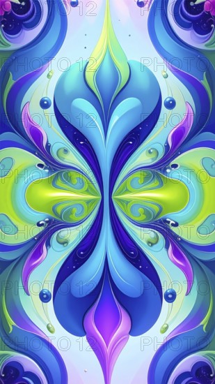Symmetric Abstract Bright Liquid Ornament Background, futuristic wallpaper template illustration,