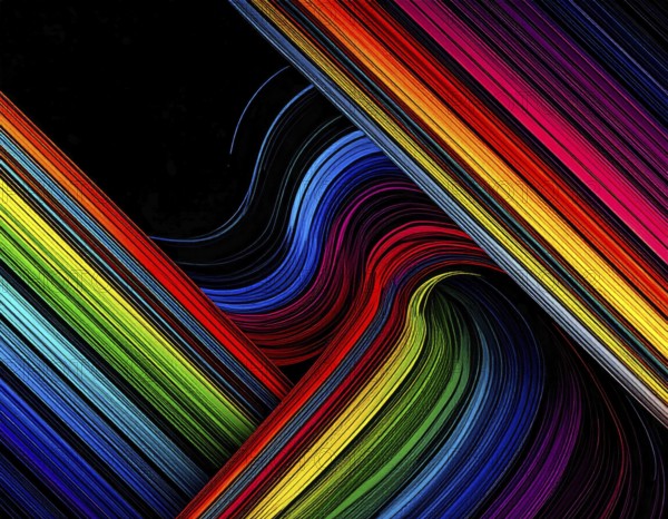 Abstract digital art featuring vibrant, intersecting neon lines creating a geometric pattern,