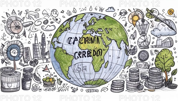 Green earth globe with silver coin stack symbolizing global finance economy and sustainable growth,