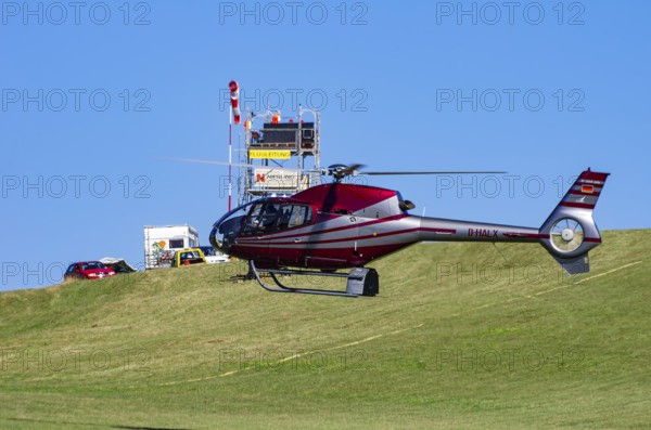 A Eurocopter EC 120B Colibri helicopter, D-HALX registration, during a flight demonstration as part