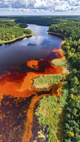 Red algae plant on the lake. abstract ecology nature concept, wild landscape with vibrant red